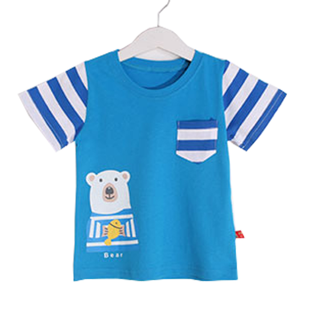 魔法Baby 熊印花純棉短袖T恤 藍 k50362