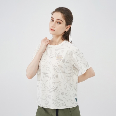 GIORDANO 女裝滿版印花短袖上衣 山系服系列 - 01 太古白