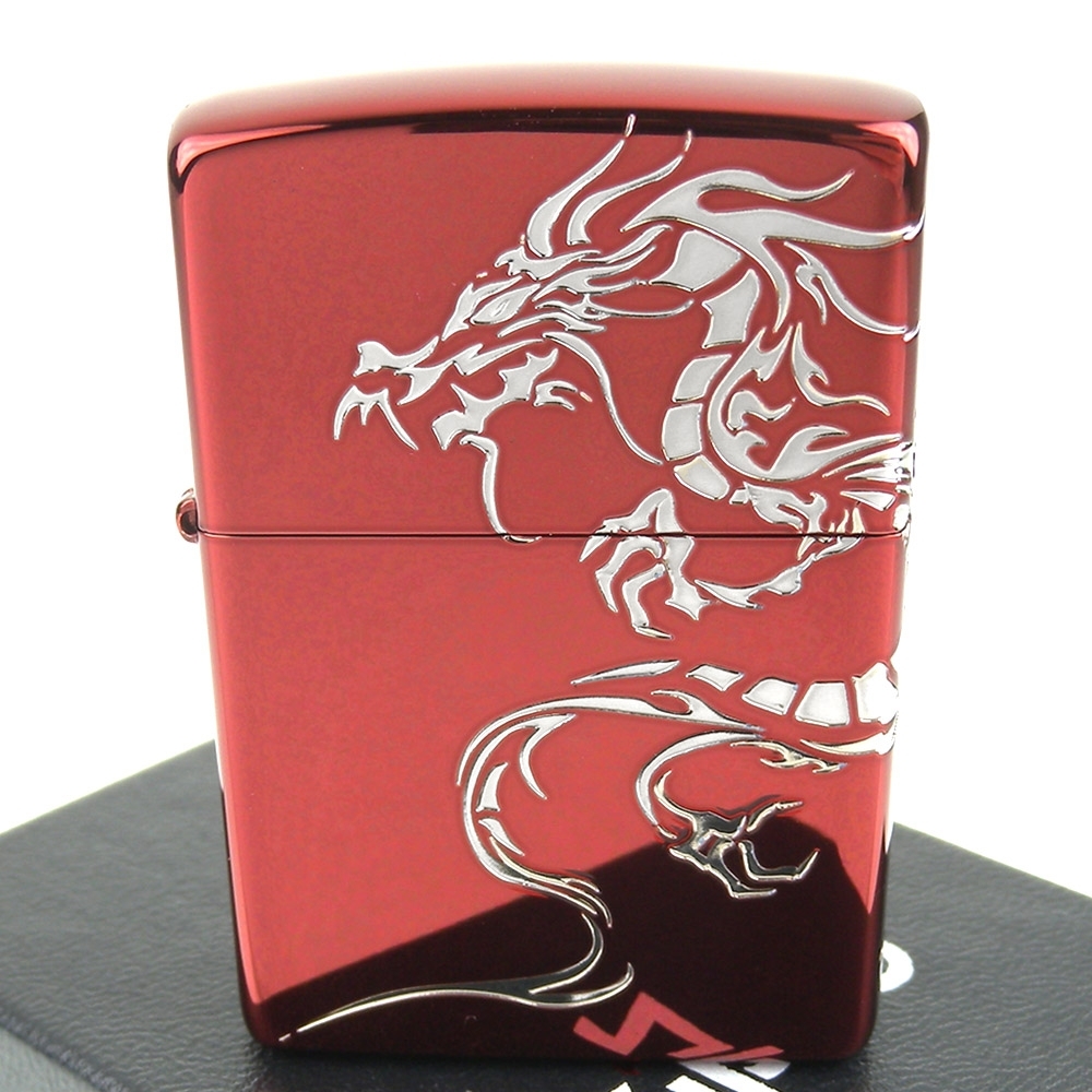 ZIPPO 日系~Dragon-民族風龍圖騰-兩面連續加工打火機(離子紅款)