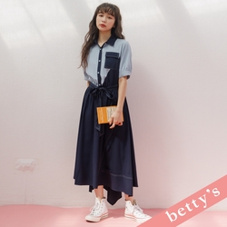 betty’s貝蒂思　撞色鬆緊腰帶雪紡長洋裝(深藍)