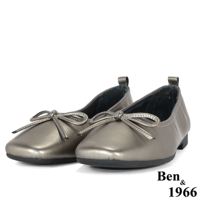 Ben&1966高級頭層金屬牛皮舒適包鞋-銀灰(206212)