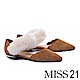 平底鞋 MISS 21 復古奢華毛毛條帶羊麂皮尖頭平底鞋－咖 product thumbnail 1