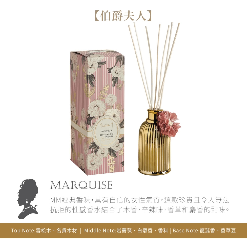 Mathilde M. room scent diffuser with sticks 200 ml. Rose Elixir fragrance