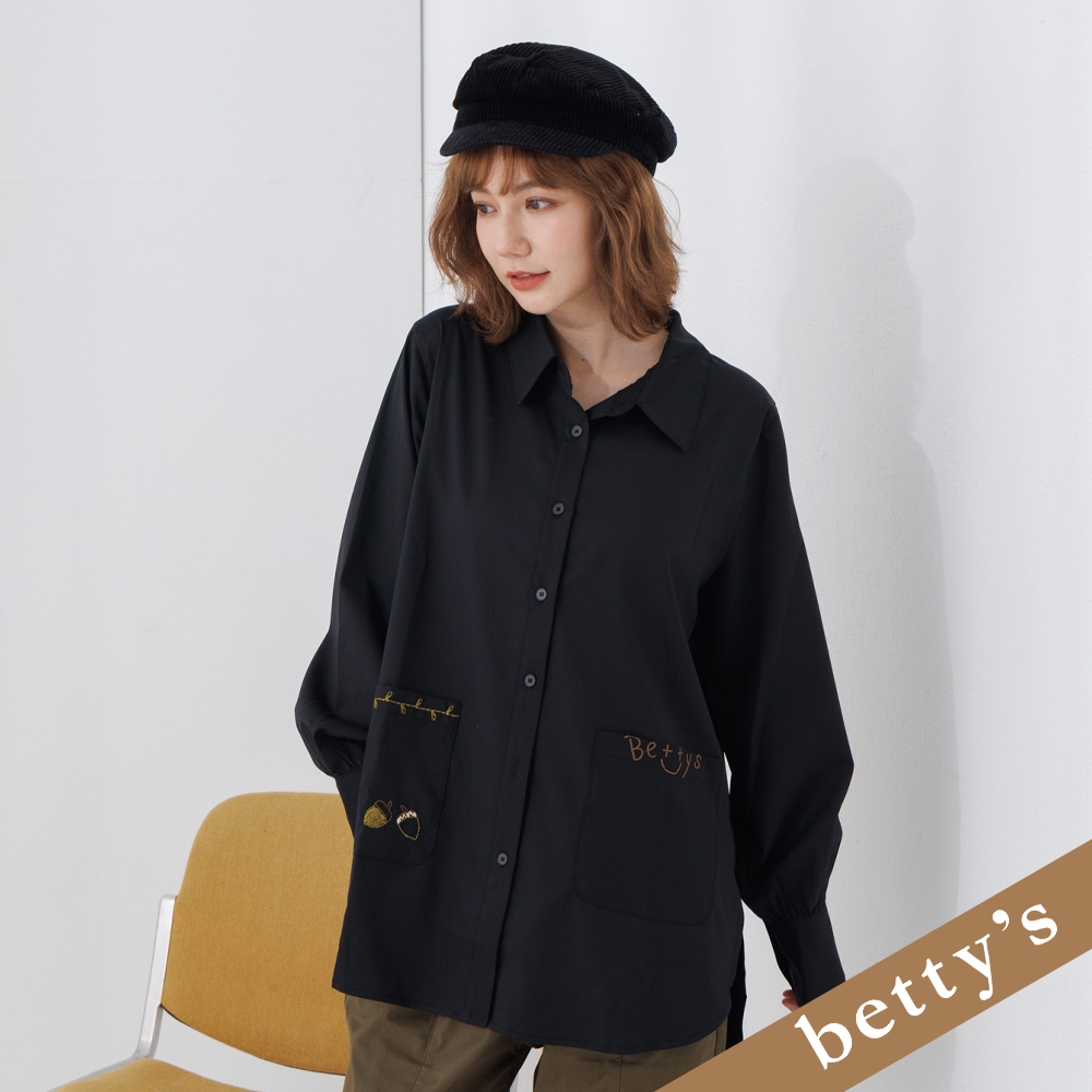 betty’s貝蒂思　小松果雙口袋襯衫(黑色)