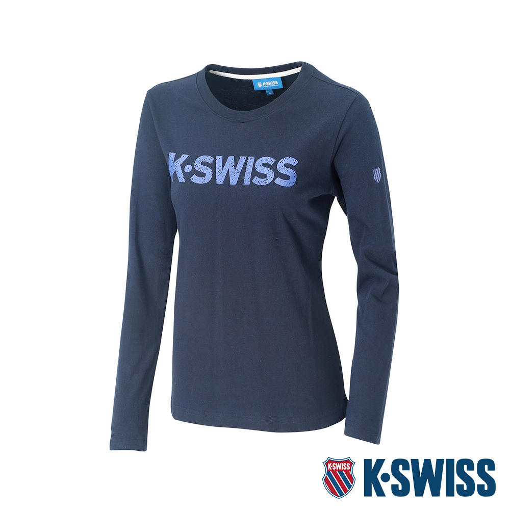 K-SWISS Cotton Logo Tee 2印花長袖T恤-女-藍