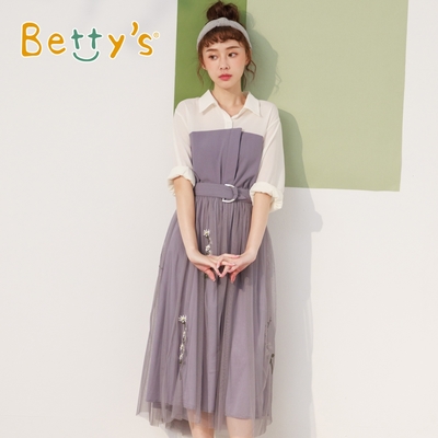 betty’s專櫃款　柔美款細緻繡花網紗長裙 (灰色)