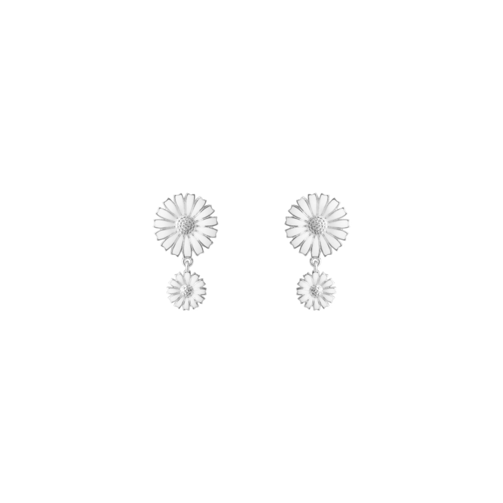 Georg Jensen 喬治傑生- DAISY 純銀 白瓷琺瑯 雙雛菊針式耳環