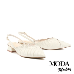 穆勒鞋 MODA MODAY  自然質感羊皮後繫帶尖頭低跟穆勒鞋－白