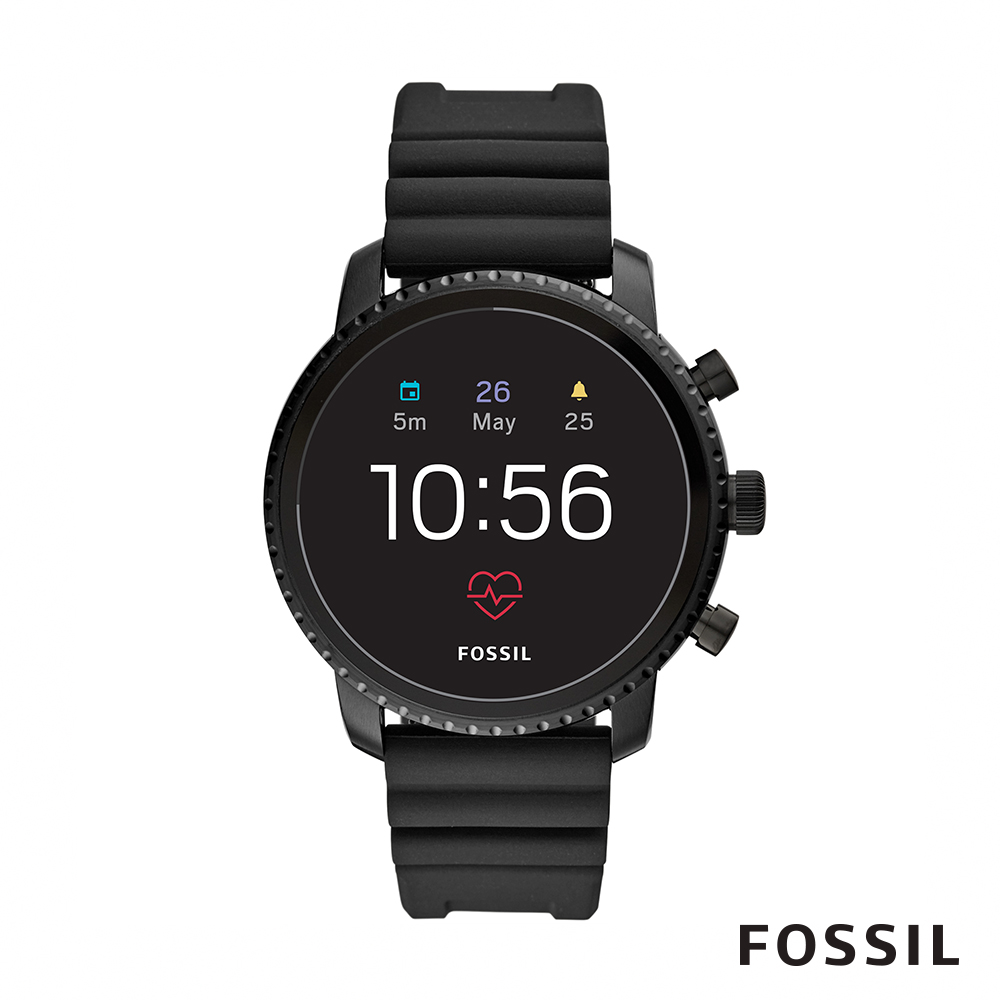 FOSSIL EXPLORIST HR 第4代智慧型手錶-矽膠錶帶-黑色