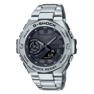 CASIO 卡西歐 G-SHOCK 太陽能x藍牙連線 碳纖維雙顯腕錶 禮物推薦 畢業禮物 48.9mm / GST-B500D-1A1