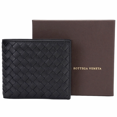 BOTTEGA VENETA 經典小羊皮手工編織八卡對折短夾(黑色)