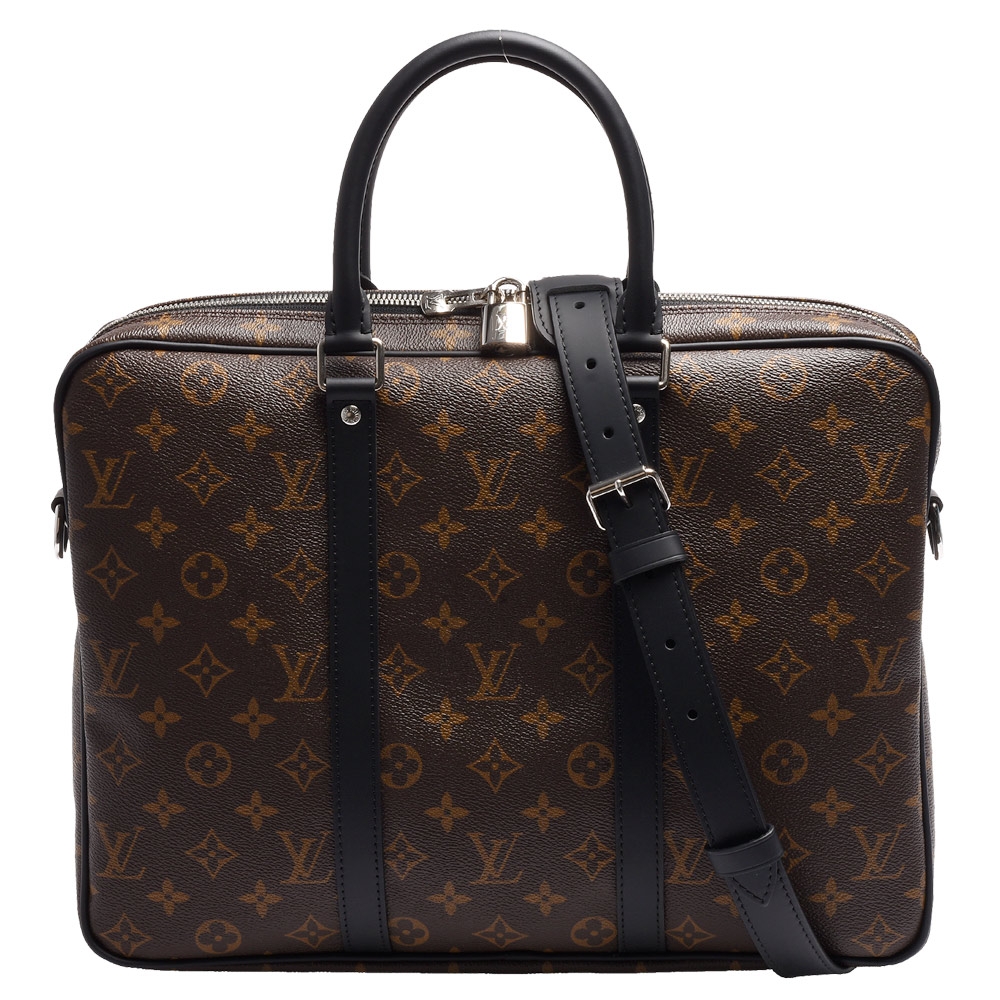 LV M52005經典Porte-Documents VOYAGE PM系列MONOGRAM帆布印花牛皮飾邊手提/肩背電腦公事包