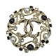 CHANEL 經典雙C LOGO圓形鏤空造型珍珠/水鑽鑲飾胸針(黑/金) product thumbnail 1