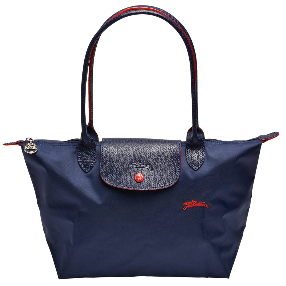 LONGCHAMP 經典Collection系列刺繡摺疊長提把水餃手提包(小-海軍藍色)