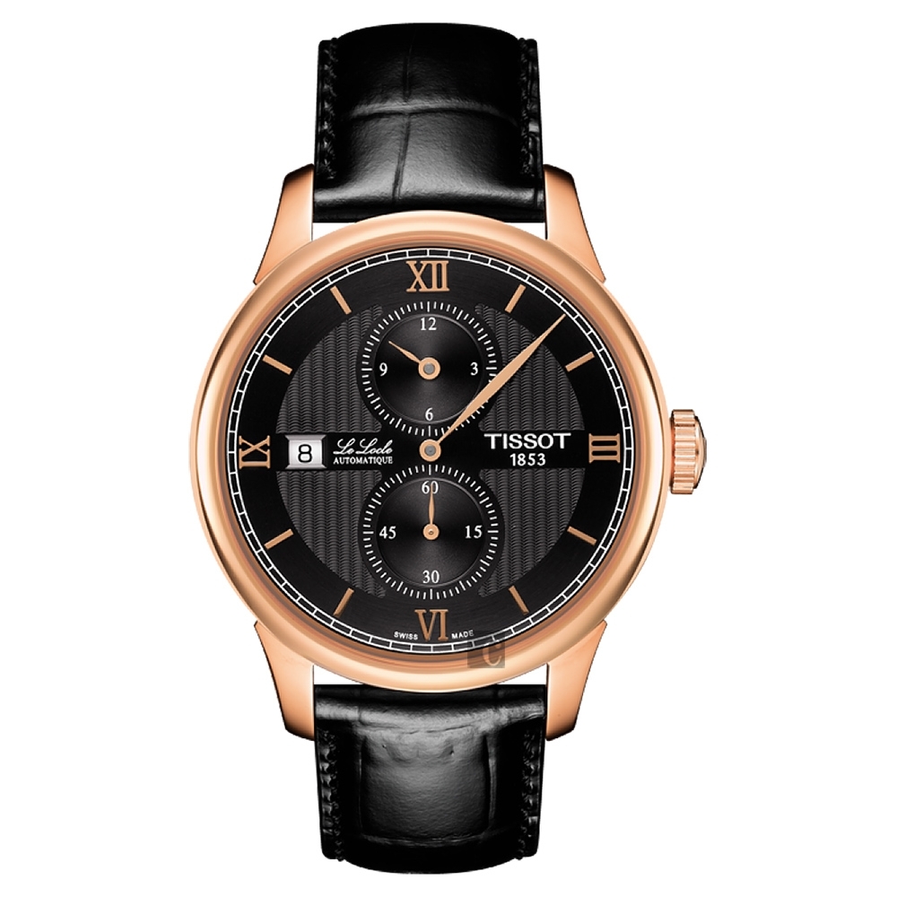 TISSOT 天梭 官方授權 LE LOCLE 力洛克雅仕機械腕錶 送禮首選-黑x玫瑰金框/40mm T0064283605802