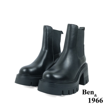Ben&1966高級頭層牛皮質感簡約厚底短靴-黑(237281)