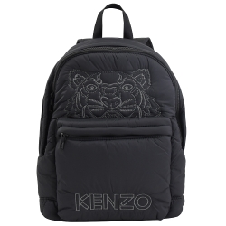 KENZO 電繡老虎圖案LOGO尼龍拉鍊後背包(黑/白車線)