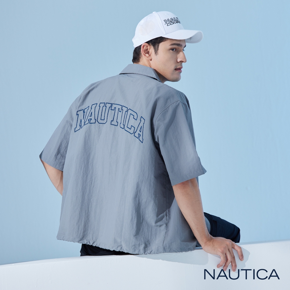 Nautica 男裝 休閒時尚抗撕裂短袖襯衫-灰色