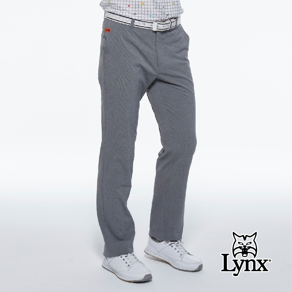 【Lynx Golf】男款吸濕排汗細條紋平口休閒長褲-藍色