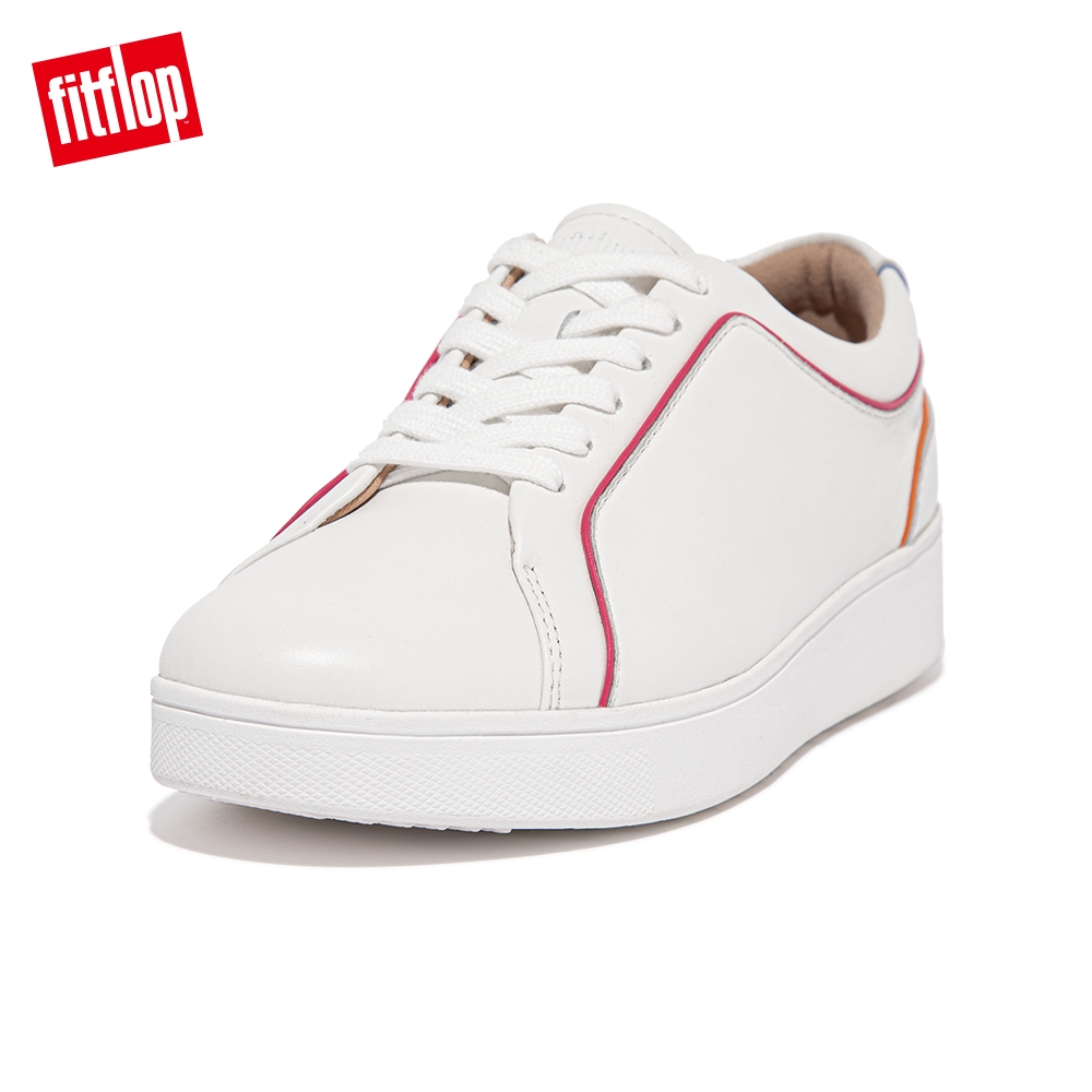 【FitFlop】RALLY PIPING LEATHER TRAINERS 運動風滾邊設計休閒鞋-女(都會白)