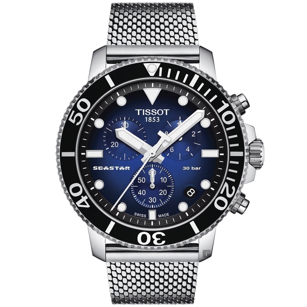 TISSOT 天梭 官方授權 Seastar 1000 海洋之星300米潛水石英計時手錶 送禮推薦-藍/45.5mm T1204171104102