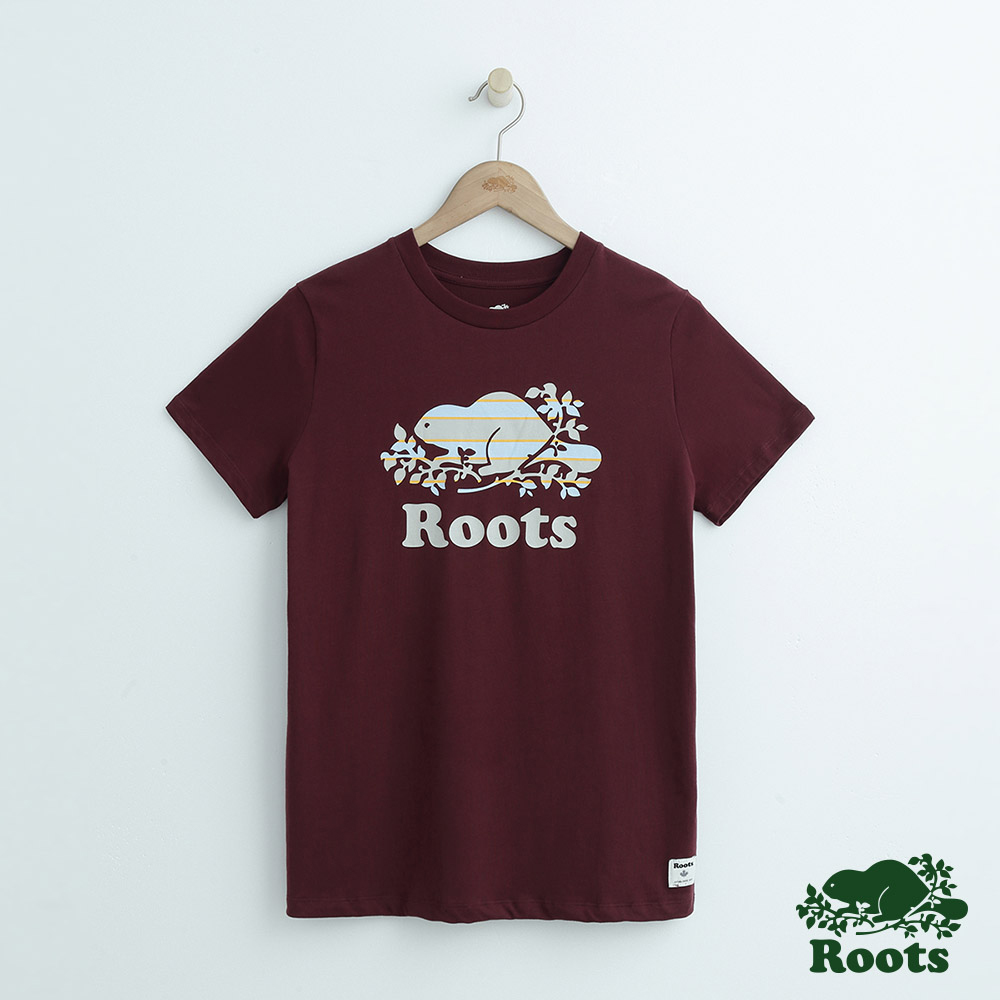 女裝Roots 條紋庫柏海狸短袖T恤-紅
