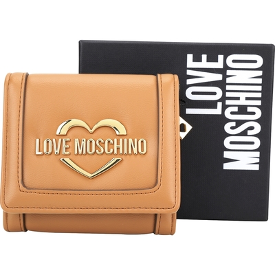 LOVE MOSCHINO 拋光愛心字母亮面皮革三折卡片夾/零錢包(棕色)