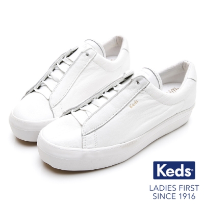 Keds RISE METRO 內增高皮革綁帶休閒鞋-白