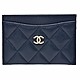 CHANEL 經典菱格粒紋牛皮雙C LOGO金釦萬用信用卡夾(深藍) product thumbnail 1