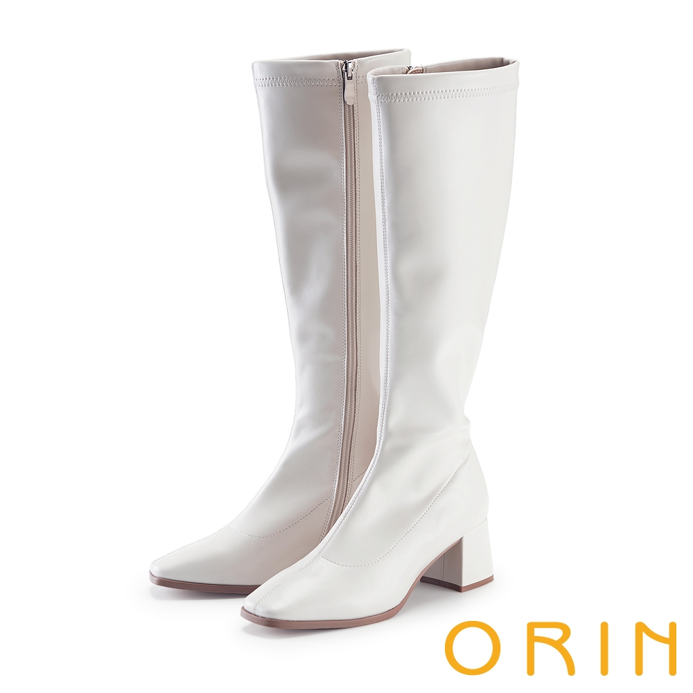 ORIN 時髦簡約素面粗高跟長靴 白色