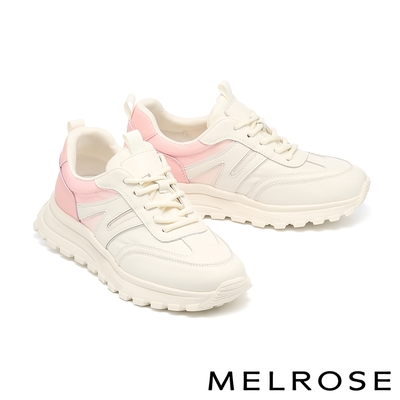 休閒鞋 MELROSE 美樂斯 簡約日常異材質拼接綁帶厚底休閒鞋－粉