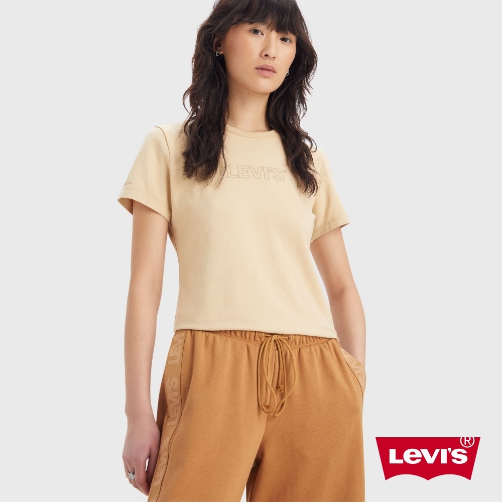 Levis 青春活力系列 女款 修身版短袖T恤 / 簡約描框Logo / 彈性布料 秋日小麥