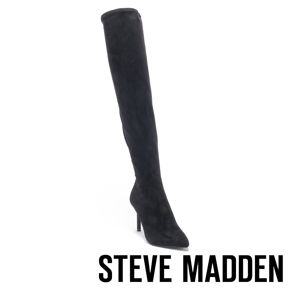 STEVE MADDEN-LACIE尖頭拉鍊高跟過膝靴-絨黑