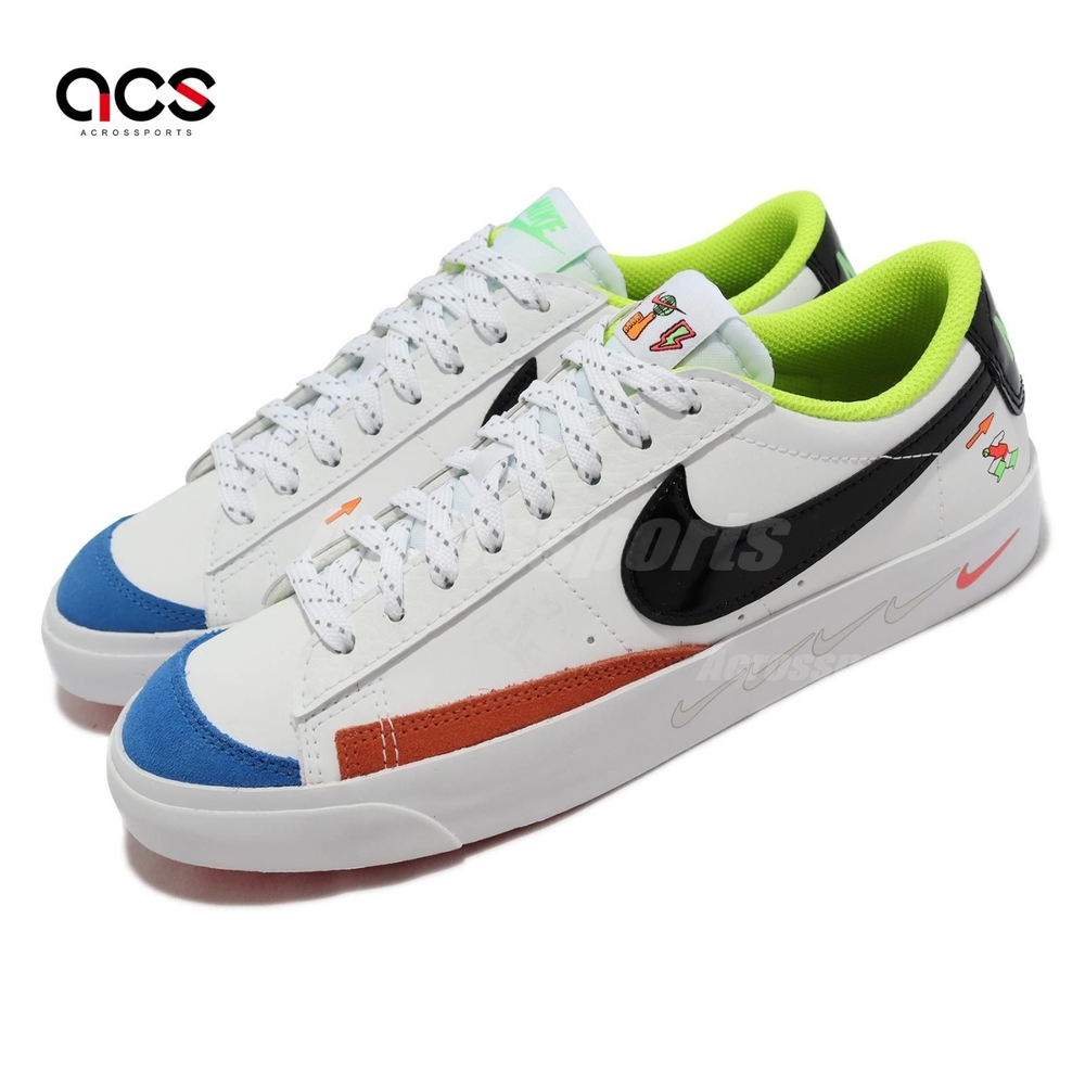 Nike 休閒鞋 Blazer Low 77 GS 大童 女鞋 白 黑 低筒 皮革 復古 童趣 塗鴉 DV1747-101