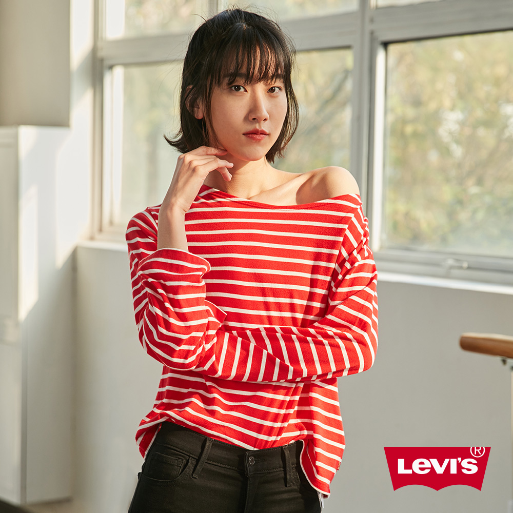 Levis 女款 長袖上衣 / 紅白條紋 / 亞洲新春限量系列-動態show