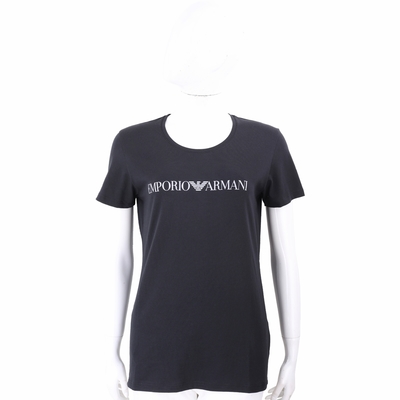Emporio Armani GA老鷹標誌黑色圓領棉質TEE T恤(女款)