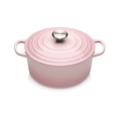 LE CREUSET 琺瑯鑄鐵典藏圓鍋20cm-貝殼粉-鋼頭