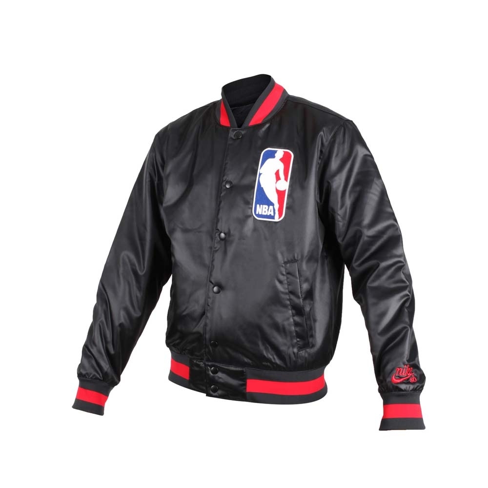 NIKE 男NBA防風棒球外套-風衣外套 籃球 保暖外套 鋪棉 黑紅