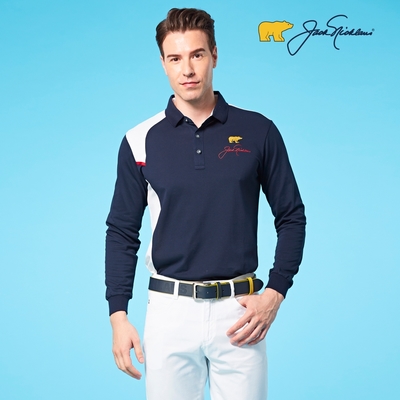 【Jack Nicklaus】金熊GOLF男款絲光棉吸濕排汗POLO衫-深藍色