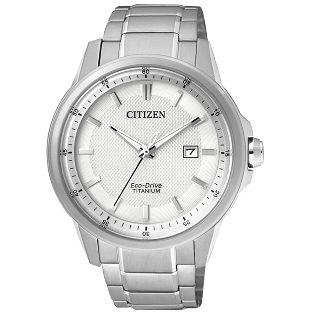 CITIZEN 清爽簡潔光動能超級鈦金屬腕錶-銀x白-AW1490-84A-42mm