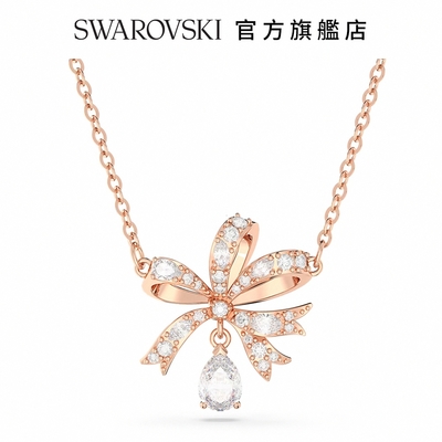 SWAROVSKI 施華洛世奇 Volta 項鏈 蝴蝶結, 細碼, 白色, 鍍玫瑰金色調