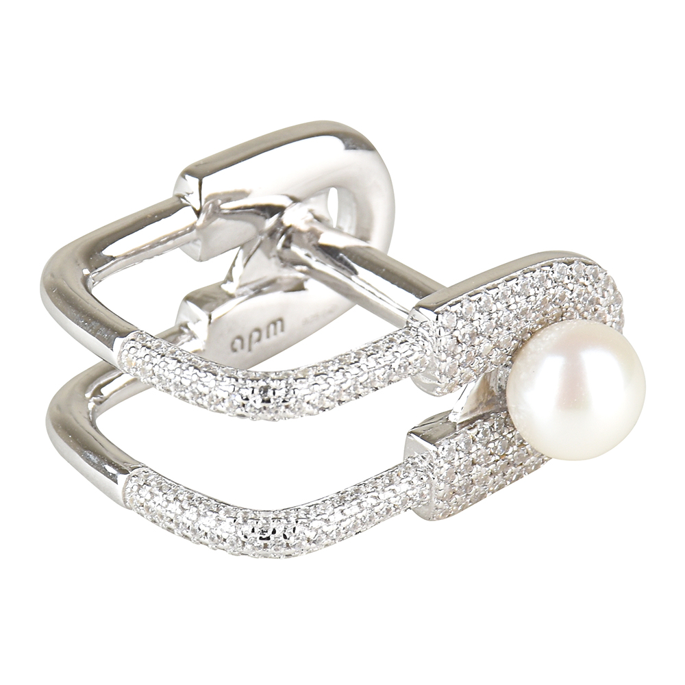 apm MONACO XL系列晶鑽鑲飾別針設計純銀珍珠戒指-銀