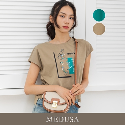 現貨【MEDUSA 曼度莎】線條畫造型落肩T恤 - 2色（M-XL）｜女休閒上衣 短袖上衣