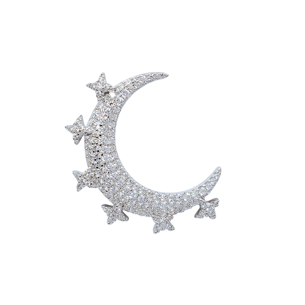 apm MONACO法國精品珠寶 一千零一夜月亮閃耀星芒單邊銀色耳針式耳環