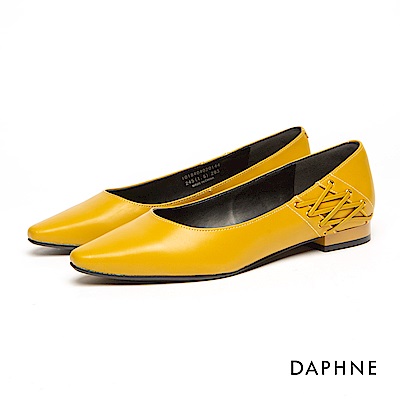 達芙妮DAPHNE 平底鞋-純色個性綁帶平底鞋-芥末黃