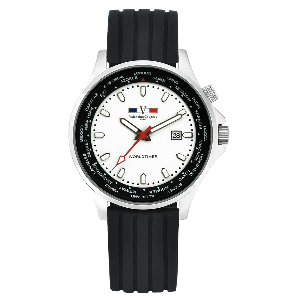 Valentino Coupeau 范倫鐵諾 古柏 世界時間腕錶 白面 矽膠帶