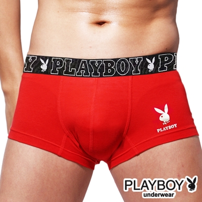 PLAYBOY 燙銀兔頭LOGO立體囊袋合身四角褲 平口褲-紅