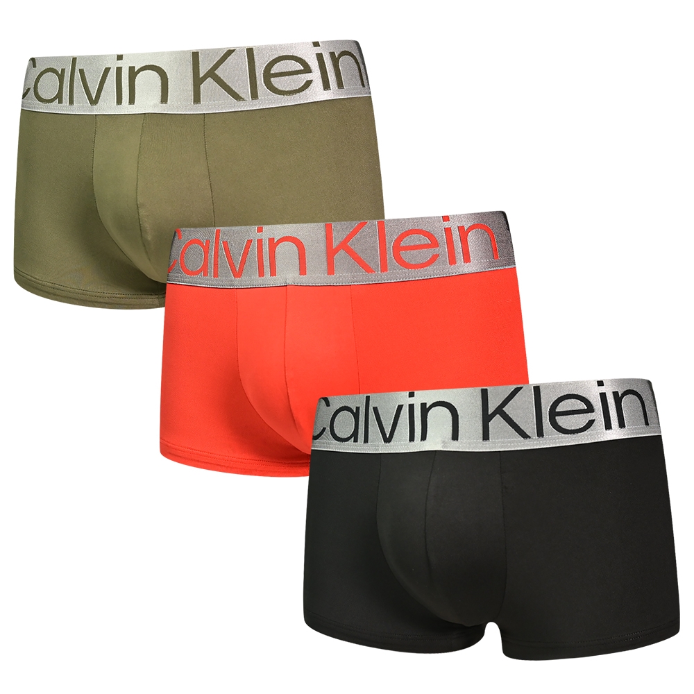 Calvin Klein Reconsidered Steel 絲質寬腰帶合身四角/平口褲 CK內褲-軍綠、紅、黑 三入組