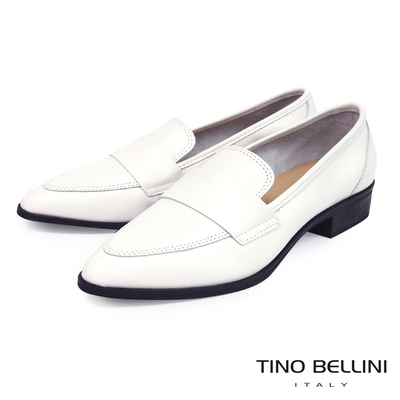 Tino Bellini 義大利進口簡約真皮尖楦低跟樂福鞋_白