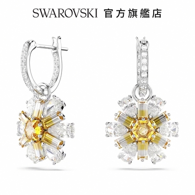 SWAROVSKI 施華洛世奇 Idyllia 水滴形耳環 花朵, 黃色, 鍍白金色